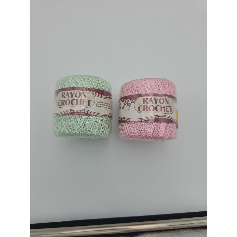 Lily Rayon Crochet Thread Lot 2 Spools Mint Green 53 Baby Pink 47 137 Yards Each